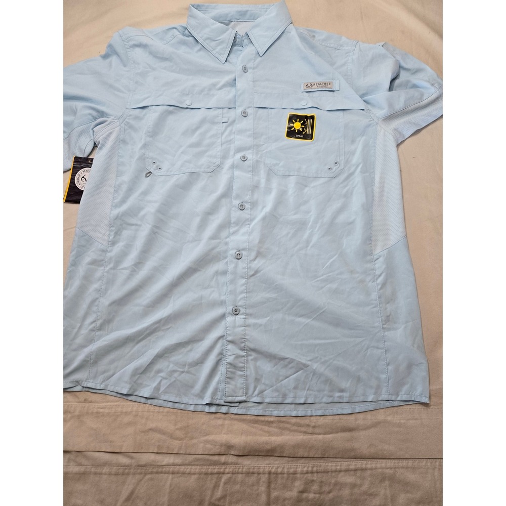 Realtree Fishing Mens Guide Shirt Light Blue UPF 40 Short Sleeve Large TS10208